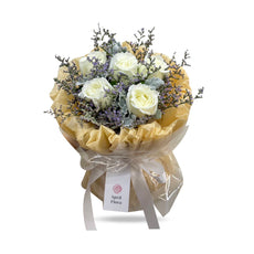 "Fluffy Cream" Bouquet of 5 White Roses - Phuket