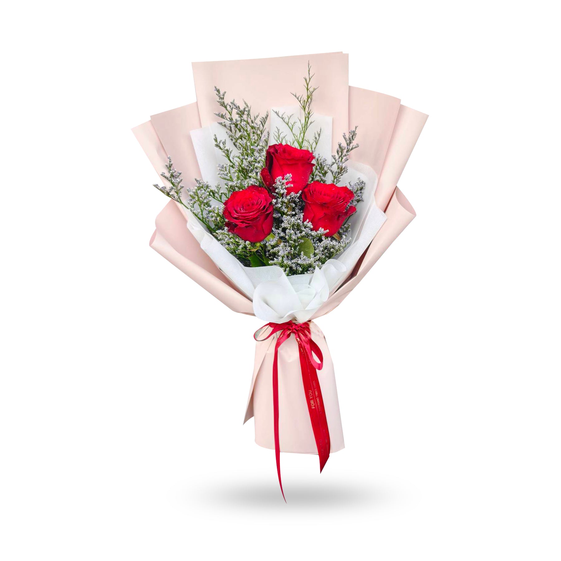 "Warm Embrace" bouquet of 3 red roses - Phuket