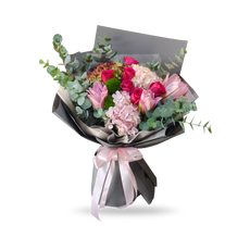 Rosy Eclipse - Bouquet of Pink Hydrangea, Roses and Lilies