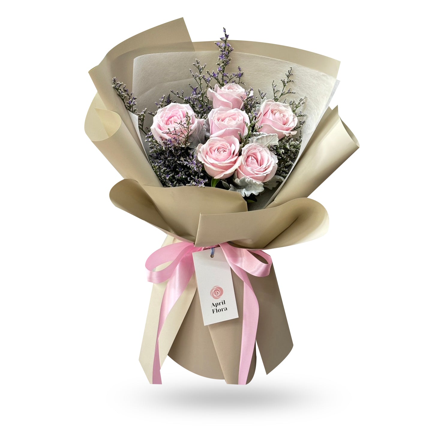 "Gentle Blush" bouquet of 5 pink roses - Phuket