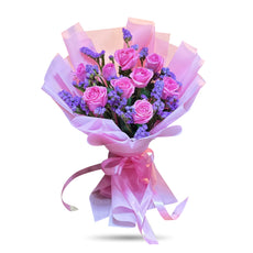 Lavender Dreams - 10 Pink Roses with Purple Statice Bouquet - Phuket