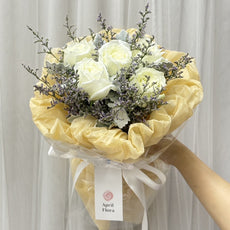 "Fluffy Cream" Bouquet of 5 White Roses - Phuket