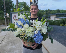 Blue Serenity – Mixed Flower Basket (Phuket)