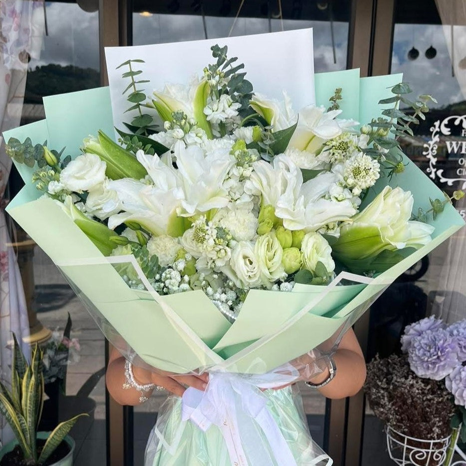 "Lily Harmony" Bouquet of White Lilies and Mixed White flower - Phuket