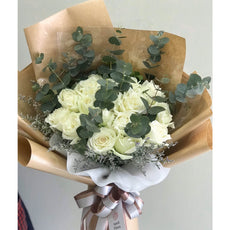 "Pure Love" ช่อดอกไม้วินเทจ กุหลาบขาว 20 ดอก